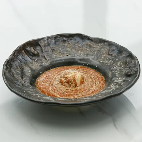 Кураговая каша с урбечом из миндаля, с джелато